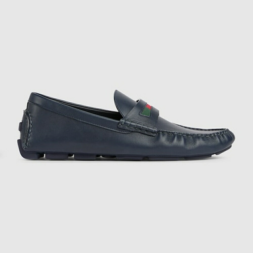 グッチ GUCCI メンズ ウェッブ 縞模様 品目付き添い人 ドライビングシューズ【靉靆たる青碧 なめし革 】【貨物輸送無料】【定まり品】
