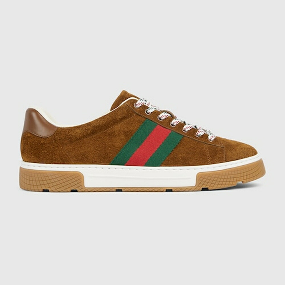 グッチ GUCCI メンズ エース ウェブ ストライプ スニーカー【ブラウン スエード 】【送料無料】【正規品】