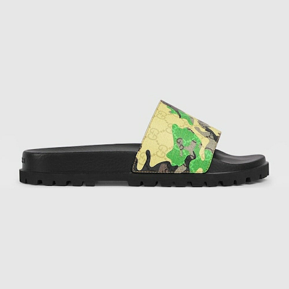 グッチ GUCCI メンズ ラグソール 横すべりサンダル【緑であること＆黄色 GG 布切れ 】【貨物輸送無料】【定め事品】
