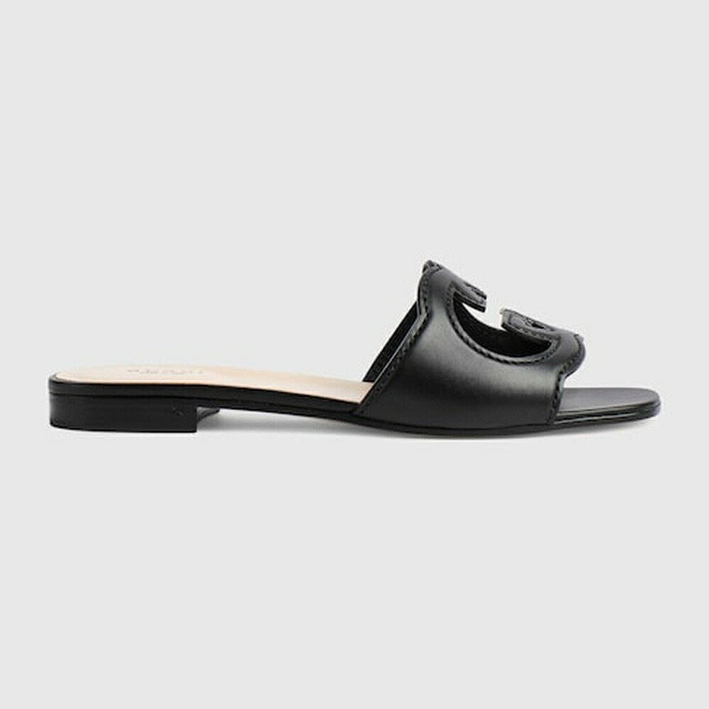 グッチ GUCCI レディース インターロッキングG付き添い人 横すべりサンダル【黒いこと なめし革 】【貨物輸送無料】【定まり品】