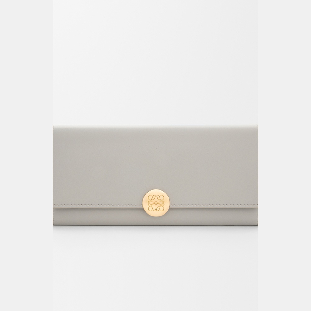 ロエベ LOEWE 2025秋冬レディース ぺブル コンティネンタル ウォレット がま口（シャイニーナパカーフ）【外殻薄墨色 】【貨物輸送無料】【決まり品】 バッグ・小物・ブランド雑貨-レディース財布