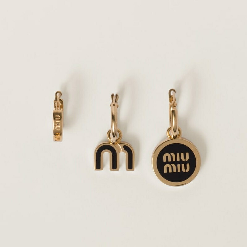 ミュウミュウ MIU MIU エナメルメタル ピアスセット【ブラック 】【送料無料】【正規品】