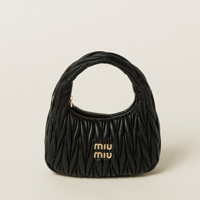 ミュウミュウ MIU MIU ワンダー マテラッセレザー ホーボーバッグ【黒いこと 】【貨物輸送無料】【置き目品】