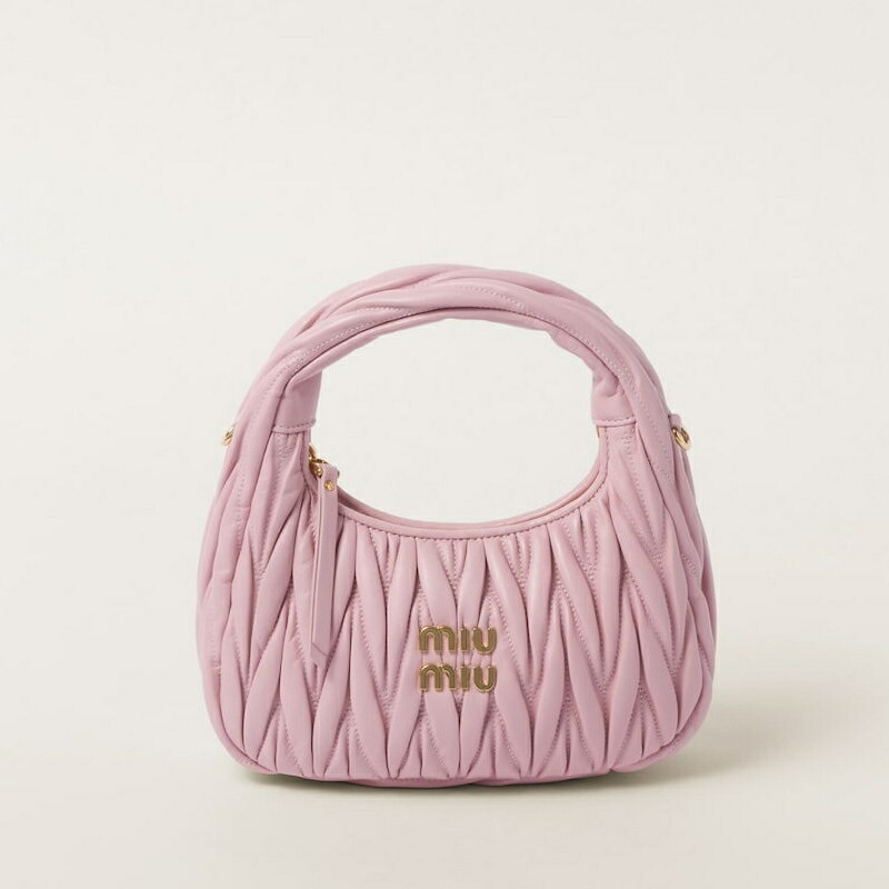 ミュウミュウ MIU MIU ワンダー マテラッセレザー ホーボーバッグ【サクラ色 】【貨物輸送無料】【置き目品】