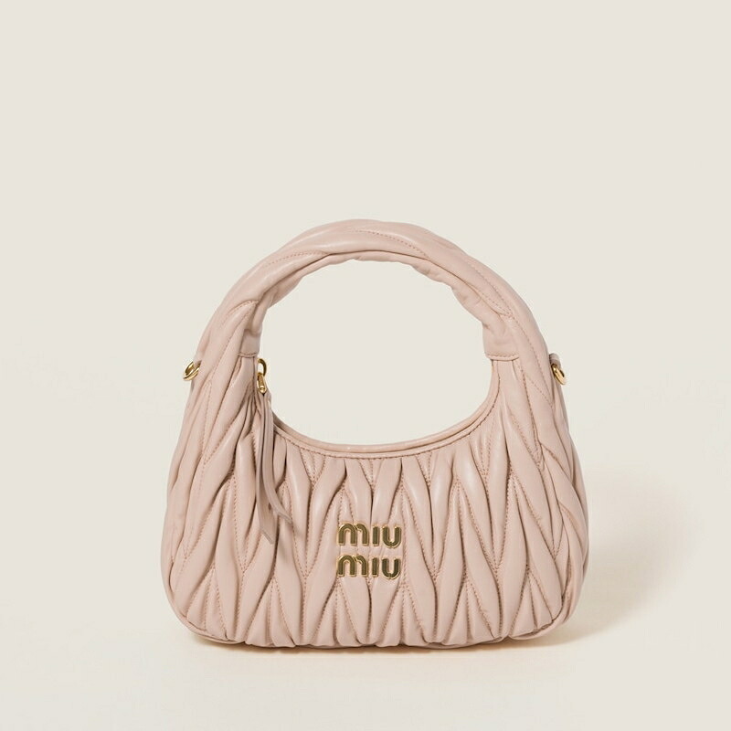 ミュウミュウ MIU MIU ワンダー マテラッセレザー ホーボーバッグ【サクラ色ベージュ 】【貨物輸送無料】【置き目品】