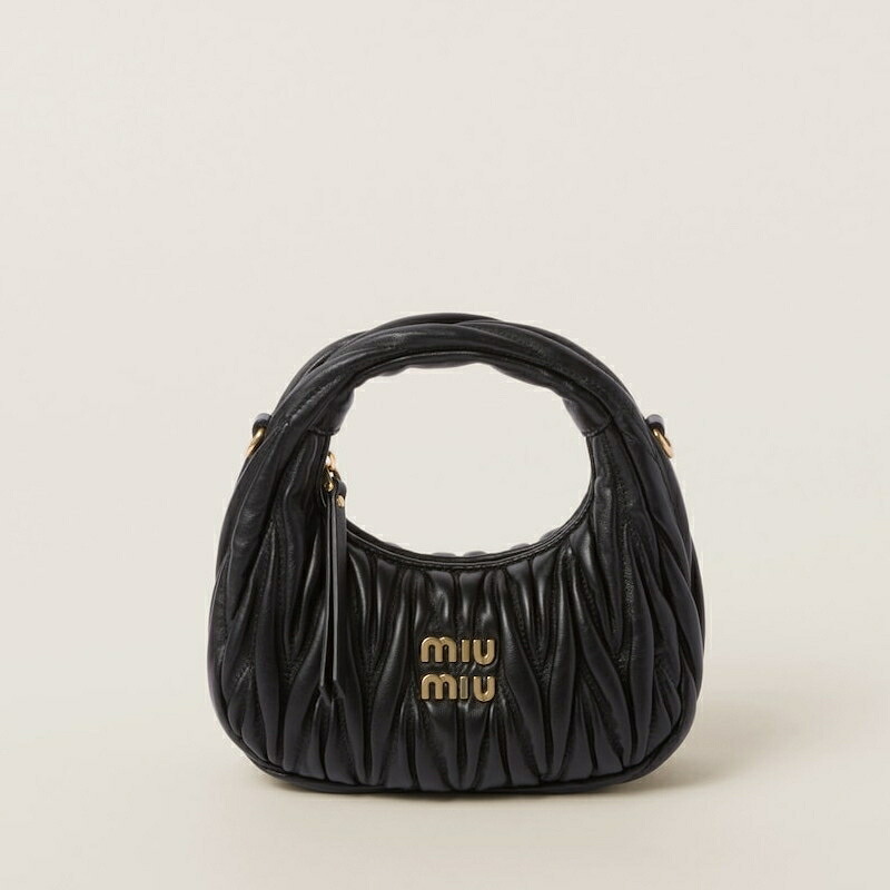 ミュウミュウ MIU MIU ワンダー マテラッセレザー ホーボーミニバッグ【ブラック 】【送料無料】【正規品】