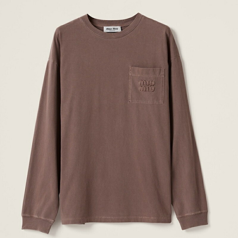miu miuシームレスメラジンtシャツ MIU MIU (ミュウミュウ) ラインストーン フロントロゴ クルー