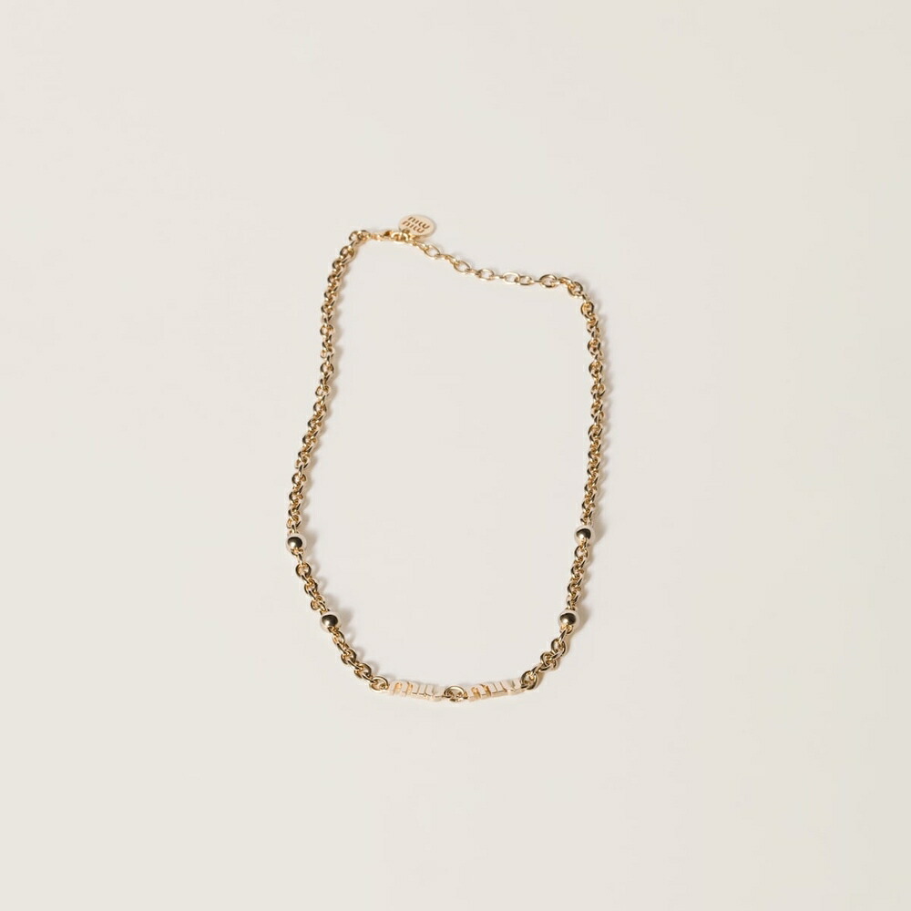 miu miu ロゴネックレス シルバー Miu Miu crystal-embellished Logo Necklace | Silver | FARFETCH