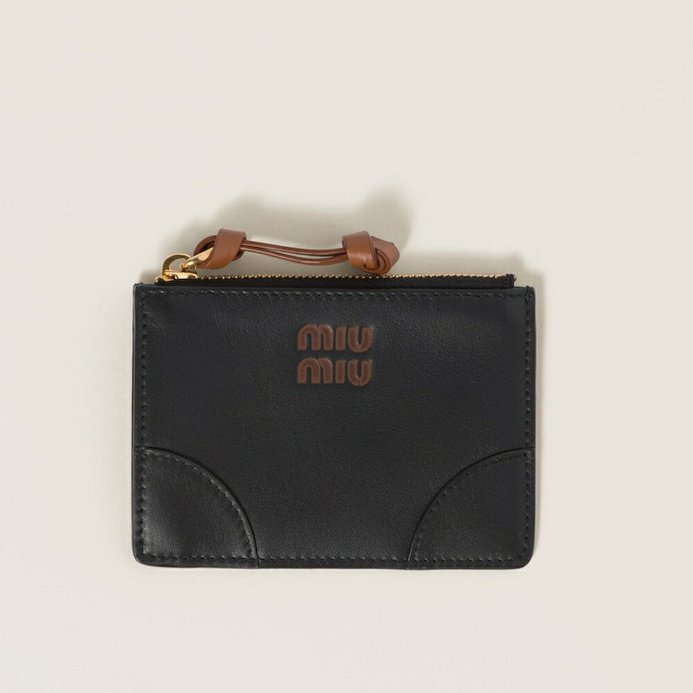 ミュウミュウ MIU MIU レザー カードケース 5MC093_2CSB_F0B7K【ブラック/コニャックブラウン 】【送料無料】【正規品】