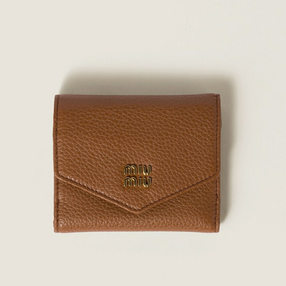 ミュウミュウ MIU MIU ヴィッテロダイノレザーフラップ付折り財布 5MH043_ADT7_F0046【コニャックブラウン 】【送料無料】【正規品】