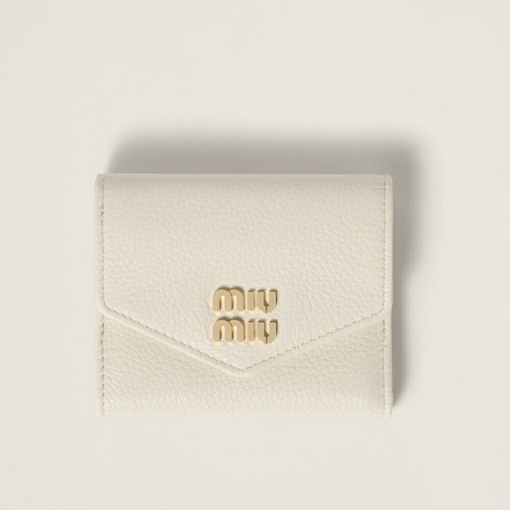 ミュウミュウ MIU MIU ヴィッテロダイノレザーフラップ付折り財布 5MH043_ADT7_F0009【ホワイト 】【送料無料】【正規品】