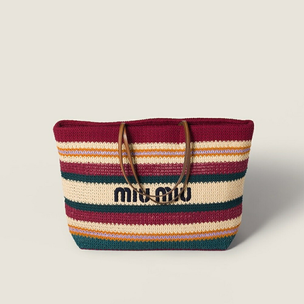 ミュウミュウ MIU MIU ラフィアエフェクトウーブン トートバッグ 5BG228_2DO3_F05DN_V_OOO【ボルドーワイン／ティールグリーン／自然的 】【貨物輸送無料】【置き目品】