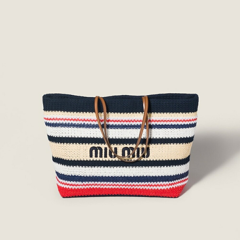 ミュウミュウ MIU MIU ラフィアエフェクトウーブン トートバッグ 5BG228_2DO3_F05CK_V_OOO【青色／赤いこと／自然的 】【貨物輸送無料】【置き目品】