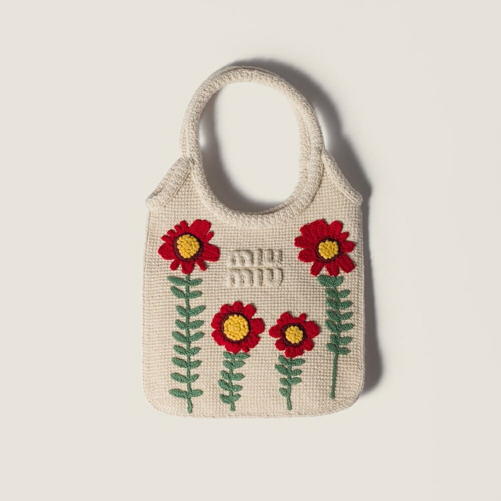 ミュウミュウ MIU MIU アイビー刺しゅう入り口・入口綿織物 ハンドバック 5BA281_2IH5_F0018_V_OR3【自然的 】【貨物輸送無料】【置き目品】