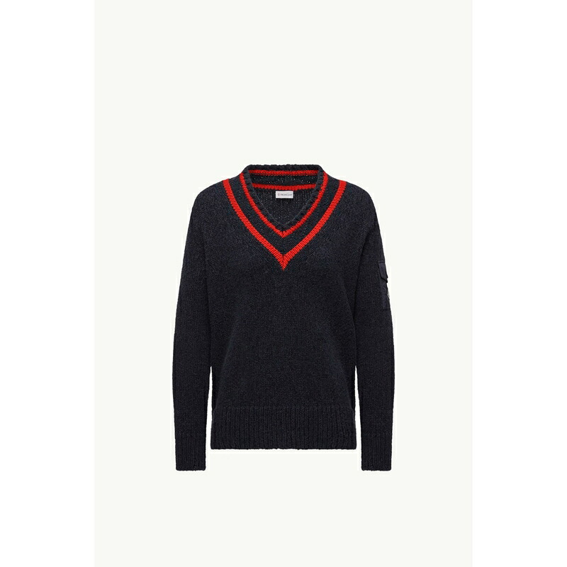 2025/26秋冬 MONCLER モンクレール レディースMAGLIONE IMBOTTITO IN MISTO LANA E COTONE CON SCOLLO A Vセーター【blu navy 】【送料無料】【正規品】