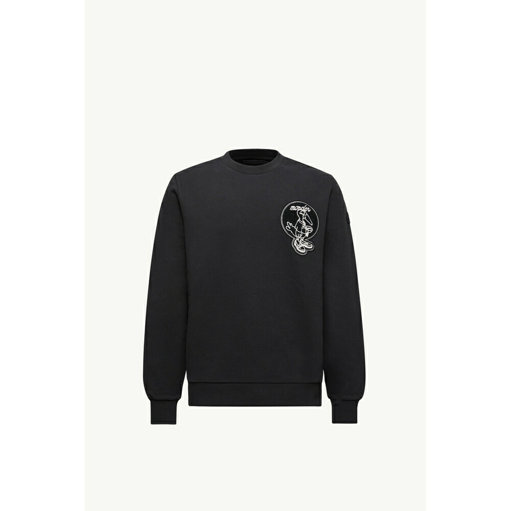 2025/26秋冬 MONCLER モンク軌跡 メンズCOTTON SWEATSHIRT WITH MASCOT APPLIQUE汗水【Nero 】【貨物輸送無料】【定め事品】