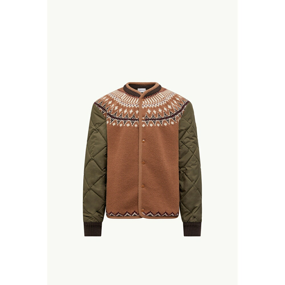 2025/26秋冬 MONCLER モンク線路 メンズGEOMETRIC WOOL BLEND PADDED CARDIGAN上衣【Beige/Verde 】【貨物輸送無料】【置き目品】