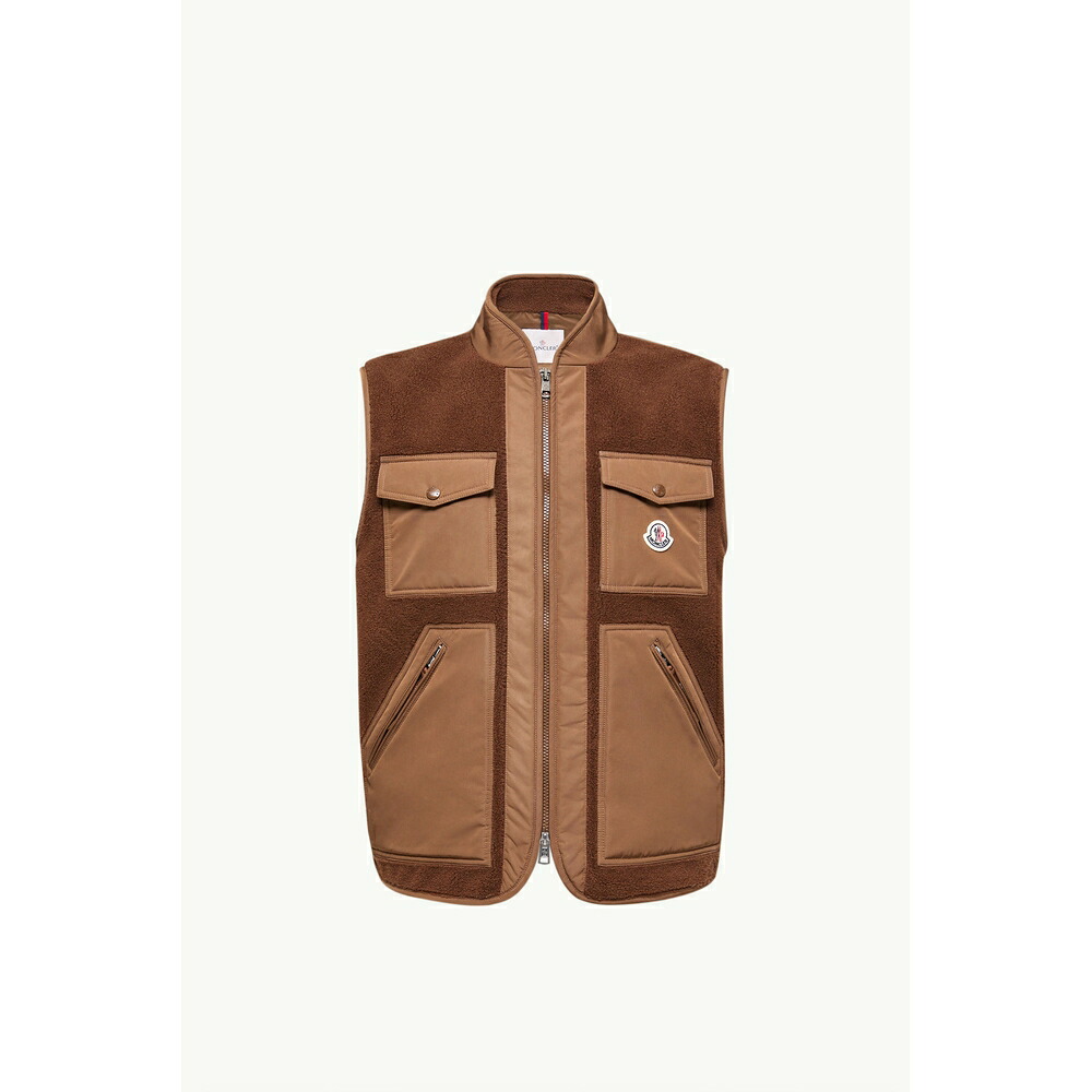 2026春夏 MONCLER モンクレール メンズKARAKAI TEDDY DOWN GILETダウンベスト【Brown 】【送料無料】【正規品】
