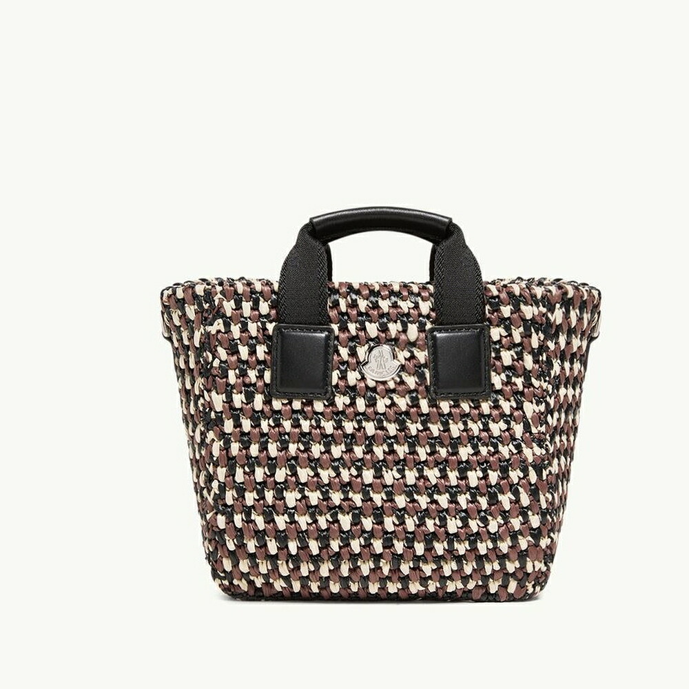 2026春夏 MONCLER モンク線路 レディースMICRO CARADOC RAFFIA TOTE BAGトートバッグ【White \u0026 Brown 】【貨物輸送無料】【置き目品】