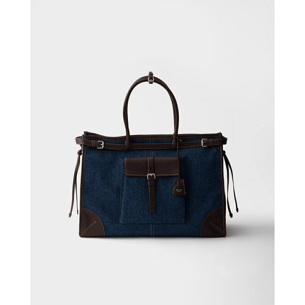 プラダ PRADA 2026秋冬 メンズ プラダ ボニー デニム レザー トートバッグ【ブルー/コーヒー 】【送料無料】【正規品】|ブランドバッグ・雑貨CELEBRITY
