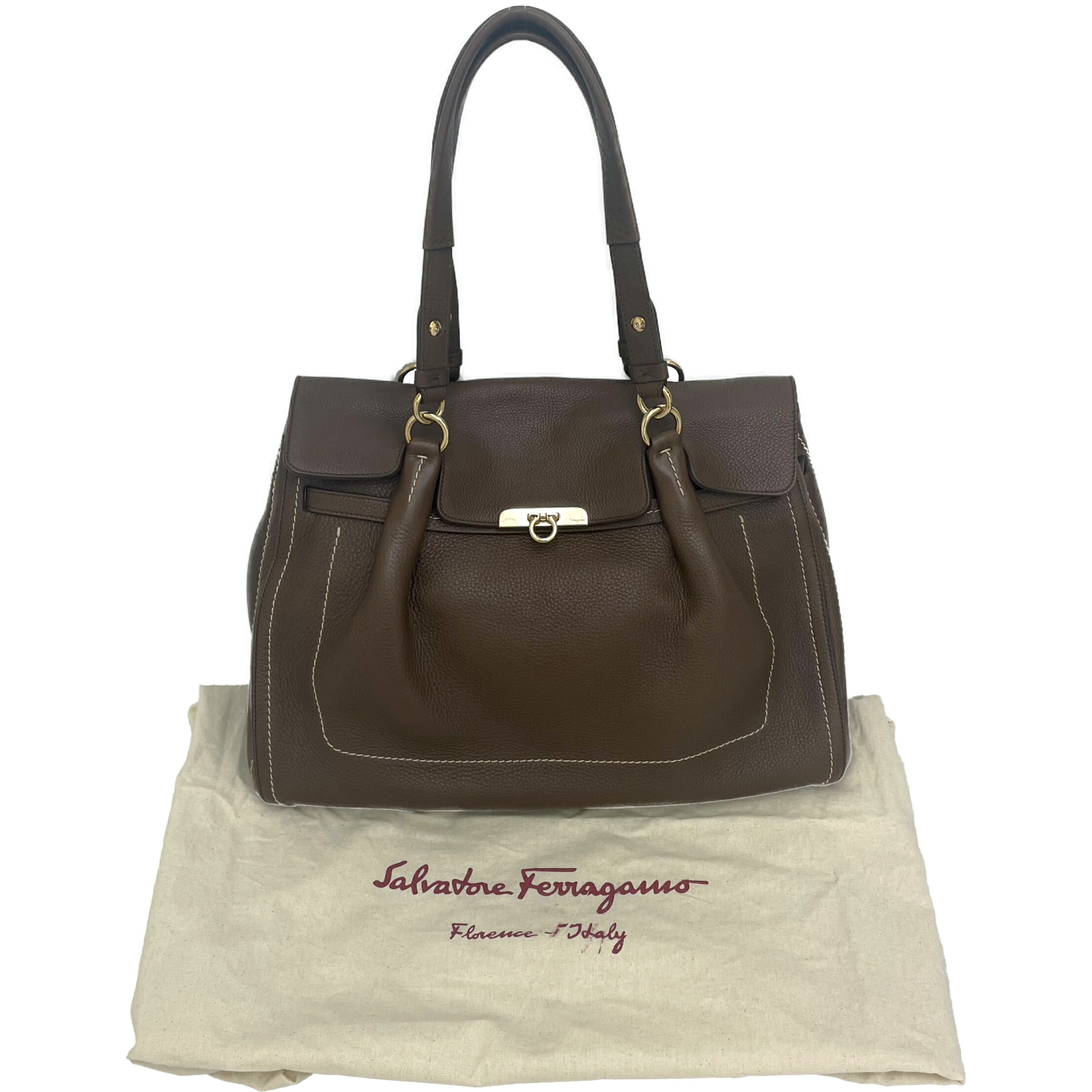 Ｓａｌｖａｔｏｒｅ　Ｆｅｒｒａｇａｍｏ　サルバドールフェラガモ　ガンチーニ　ハンドバッグ　ダークブラウン　レザー　DH-21 D124　A1　【中古】