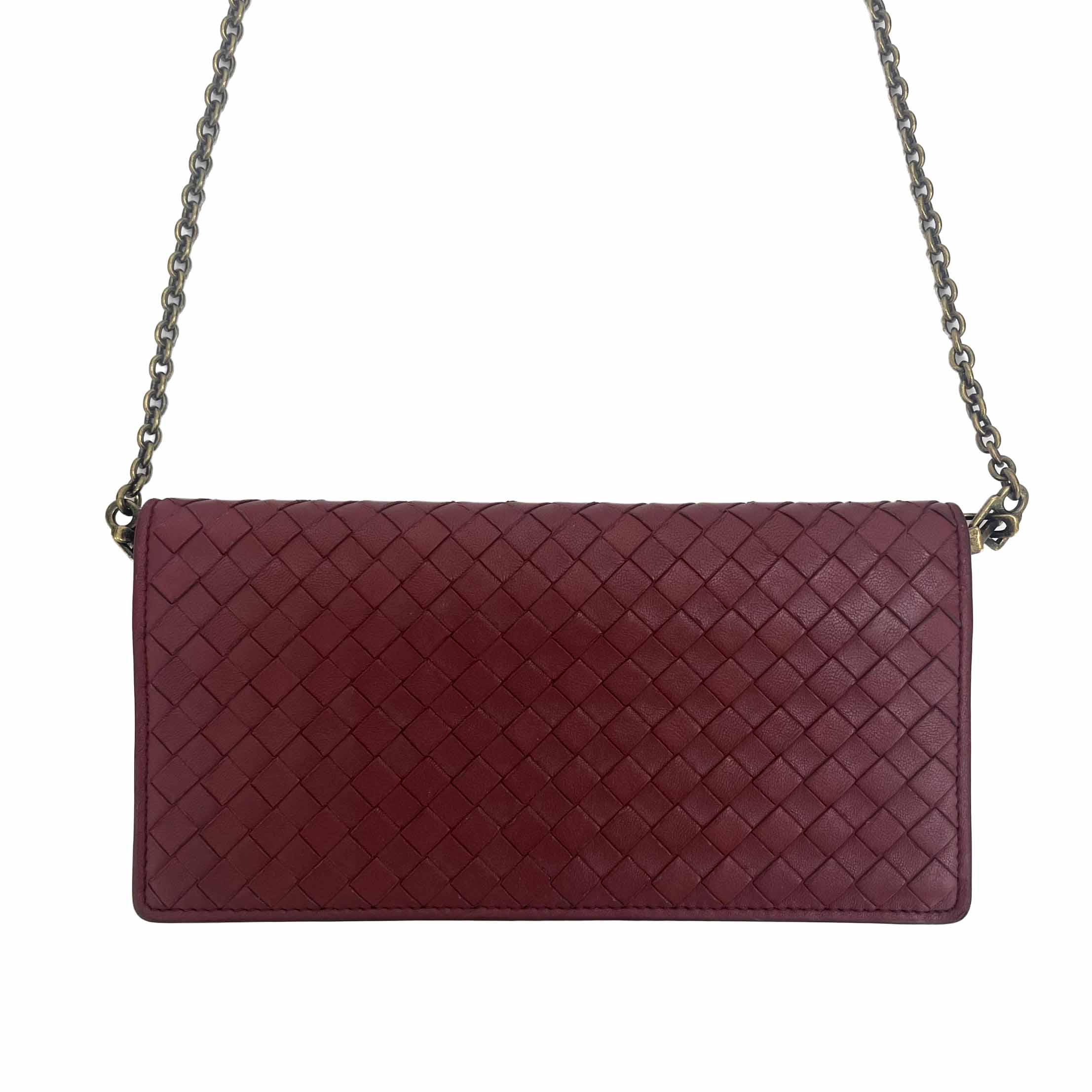 BOTTEGA VENETA ボッテガヴェネタ チェーンウォレット イントレチャート ボルドー A1 【中古】|セレブbyエンデバー