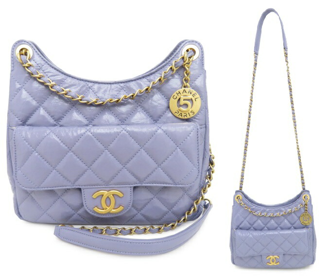 ＣＨＡＮＥＬ　シャネル　ホーボーバッグ　シャイニークランプルカーフスキン　パープル　未使用【中古】