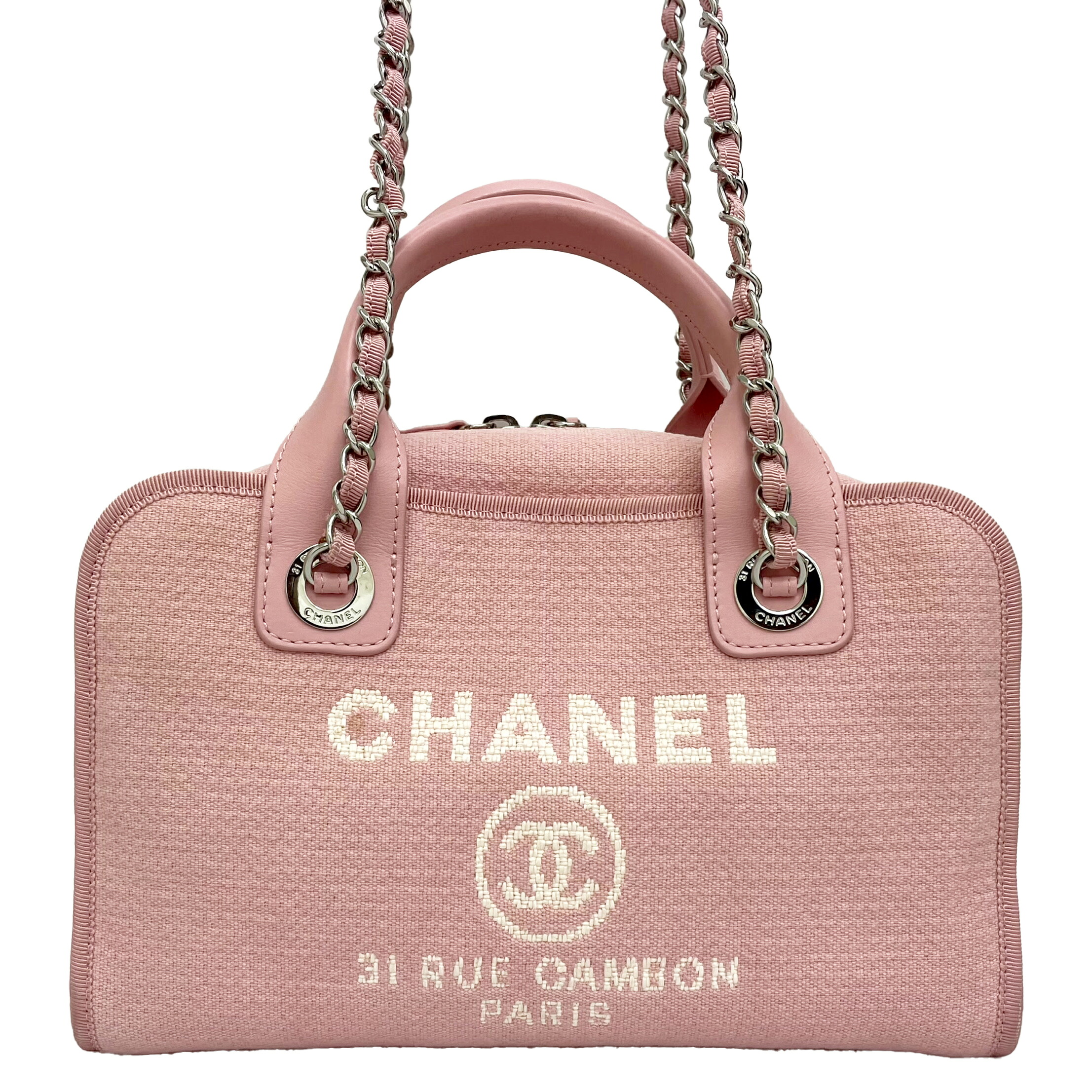 ＣＨＡＮＥＬ　シャネル　ドーヴィル　ボーリングバッグ　A92749　ピンク×シルバー金具　キャンバス×レザー　Ａ１　【中古】