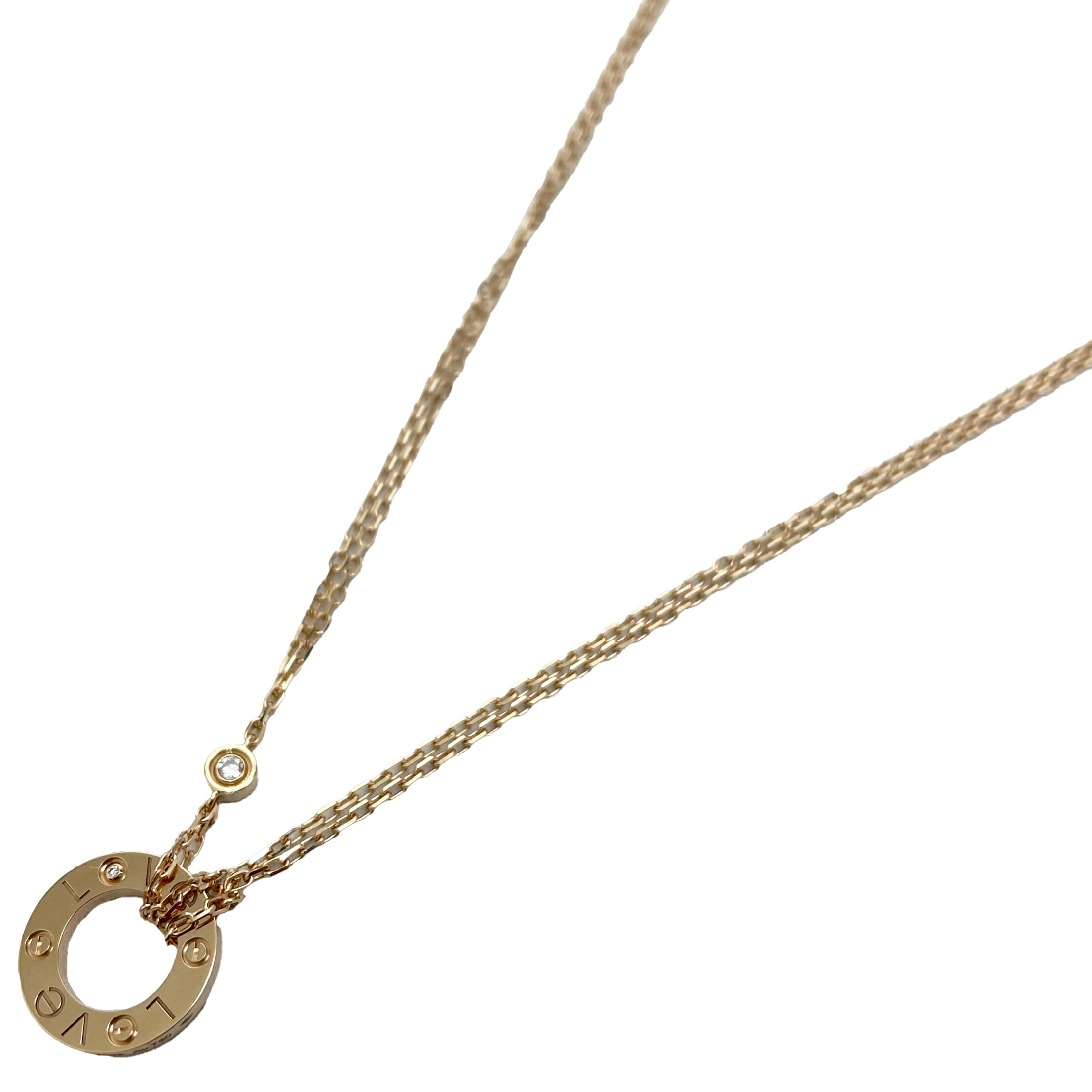 Ｃａｒｔｉｅｒ　カルティエ　ラブサークル2Pダイヤネックレス　LOVE NECKLACE2　B7224509　ピンクゴールド　K18PG　新品同様　【中古】