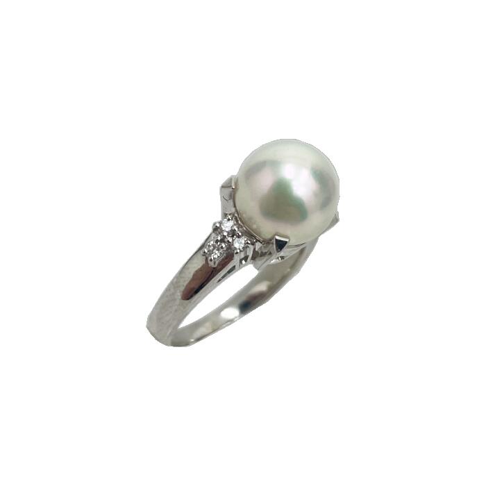 ★パールリング　パール約9ﾐﾘ　ダイヤ0.08ct　#9　PT900　【中古】