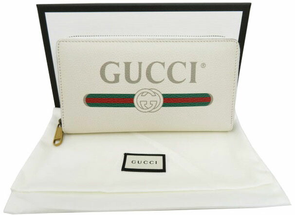 税込】 GUCCI ラウンドファスナー 長財布 レザー オフホワイト系 未
