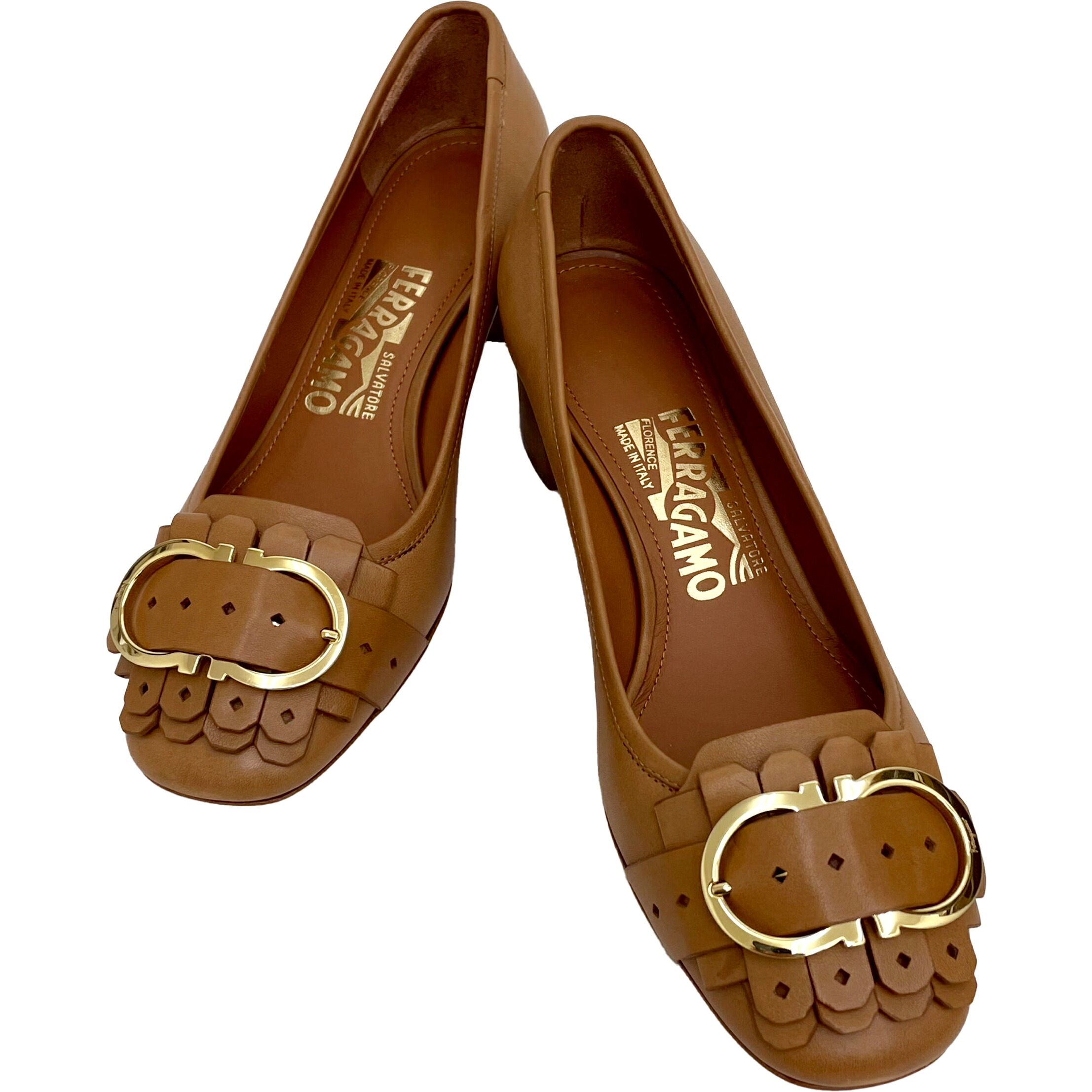 Ｓａｌｖａｔｏｒｅ　Ｆｅｒｒａｇａｍｏ　フェラガモ　パンプス　エルガ40　キャメル系　#5.5 　A1美　【中古】