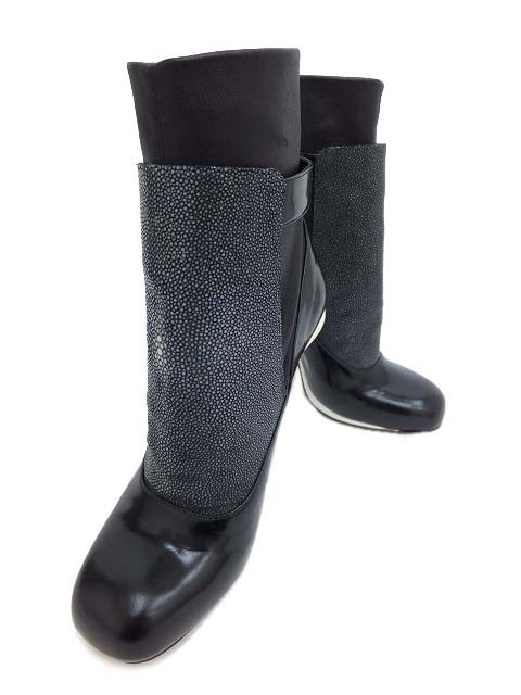 ＦＥＮＤＩ　ブーツ　レザー×ＲＡＺＺＡ（エイ）　ブラック×ホワイト　＃37 1/2　美品 【中古】