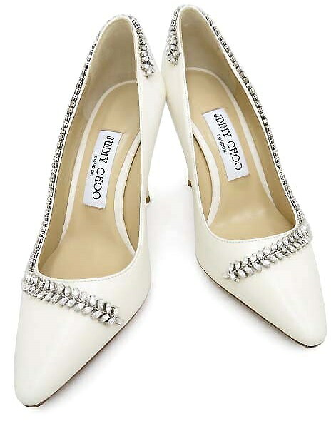 JIMMY CHOO　クリスタル ポインテッドトゥ パンプス 　ROMY 100　LATTE/CRYSTAL　＃35 1/2 未使用【中古】｜セレブbyエンデバー