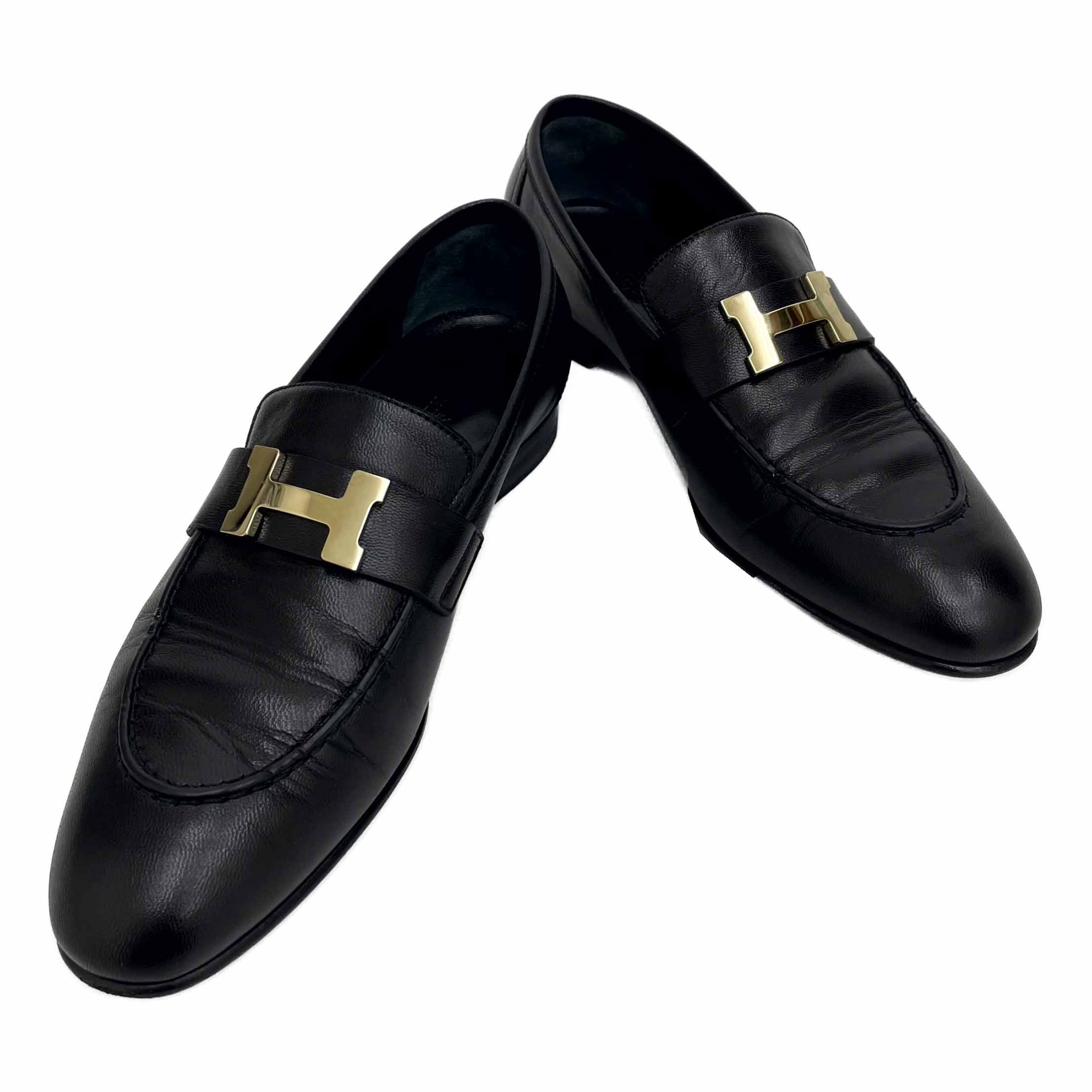 ＨＥＲＭＥＳ エルメス モカシンパリ 黒いこと なめし革 #36 Ａ１ 【中古】
