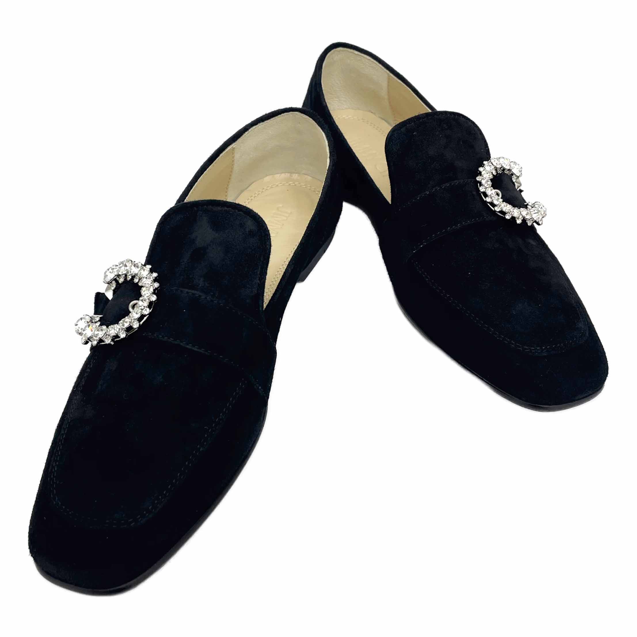 ＪＩＭＭＹ ＣＨＯＯ ジミーチュウ ＭＡＮＩ ＦＬＡＴ ビジューバックル 置き目毛革 黒いこと×せつ然たる #37 新品負けず劣らず 【中古】