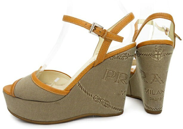 PRADA ウエッジソール サンダル ナチュラル系×キャメル系 ＃361/2【中古】