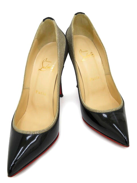 Christian Louboutin パンプス パテントレザー&times;グリッター ブラック&times;ゴールド ＃37【中古】｜セレブbyエンデバー