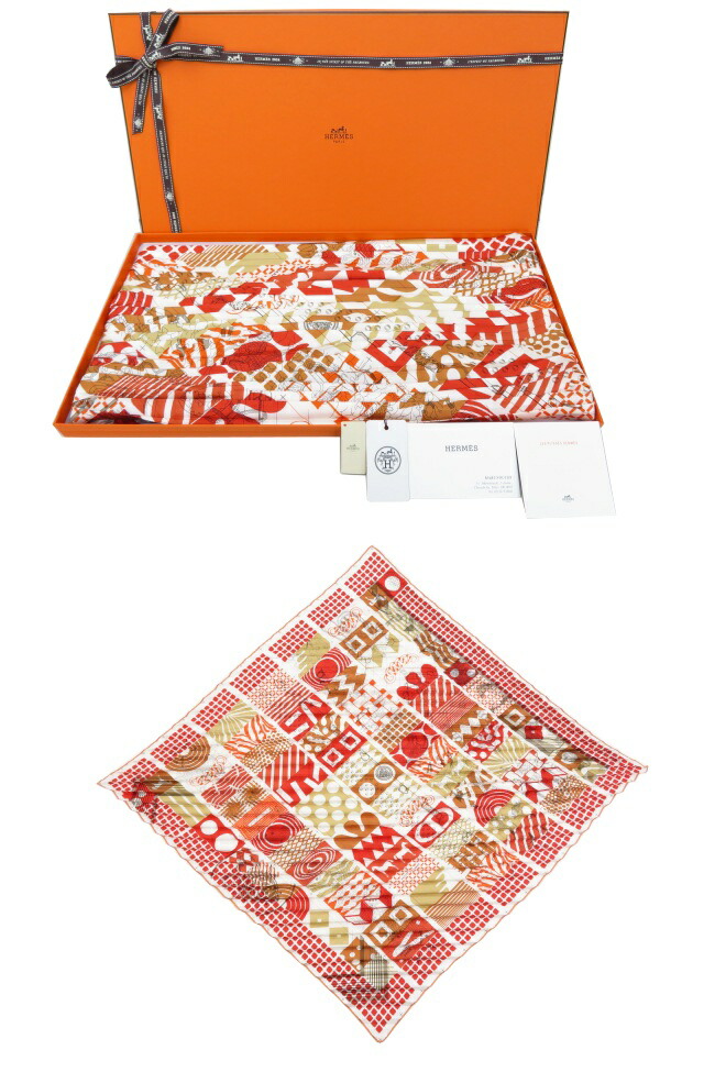 ＨＥＲＭＥＳ プリーツ・カレ90 ツイロバート・エドワード・リー・オブ・立ちはだかる 頬べに/オレンジ色/タバック 新品負けず劣らず【中古】