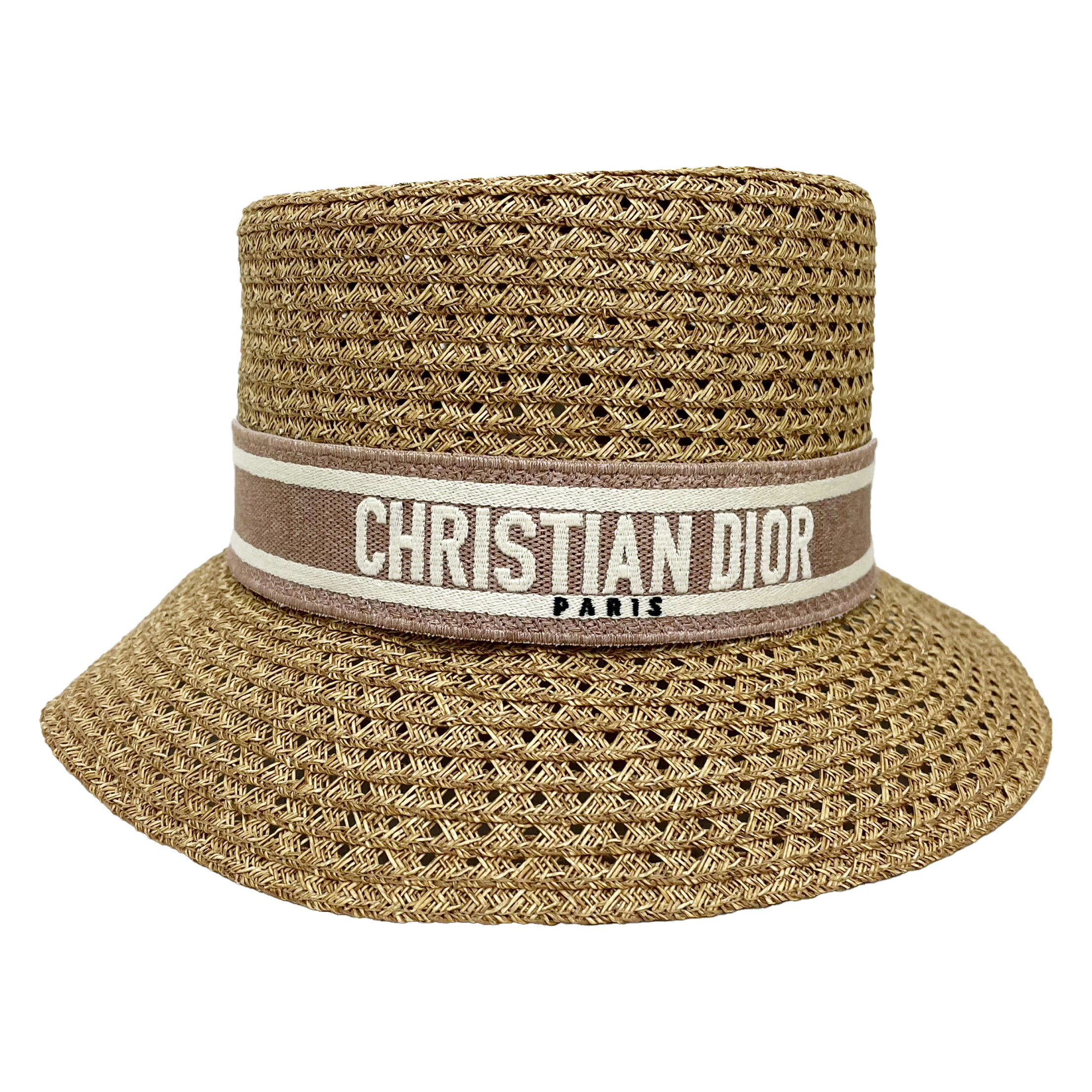 Ｃｈｒｉｓｔｉａｎ　Ｄｉｏｒ　クリスチャンディオール　D-Bobby ボブハット　ストロー & リボン　34DBP923G153_C410　ローズ デ ヴァン　#57 頭囲57cm　未使用品　【中古】｜セレブbyエンデバー