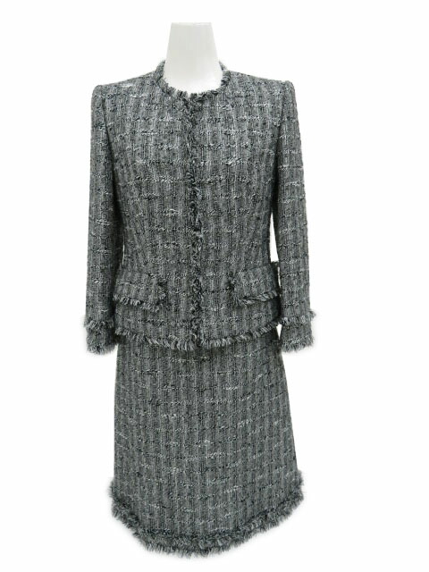 FOXEY BOUTIQUE ツイードジャケット&スカート セットアップスーツ 39217・39218 ブラック×ホワイト 38 '19年 A1