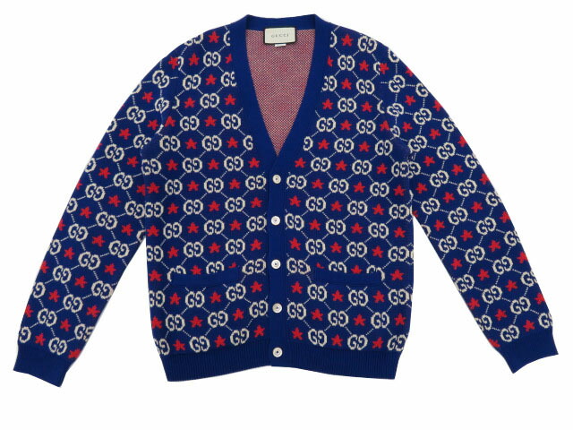 ＧＵＣＣＩ　メンズ　ＧＧ スター コットン カーディガン　ブルー×レッド×ホワイト　M　'19年　A1美品【中古】