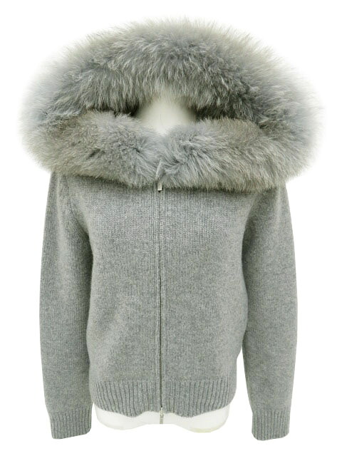 ＦＯＸＥＹ ＢＯＵＴＩＱＵＥ ニットパーカ パイン唐きび 【毛革】 38523 薄墨色 38 \u002718年 A1美品【中古】■