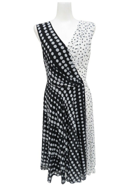 ＴＡＤＡＳＨＩ ＳＨＯＪＩ　ドットシフォンカシュクールドレス　ブラック×ホワイト　2　現行品　未使用【中古】