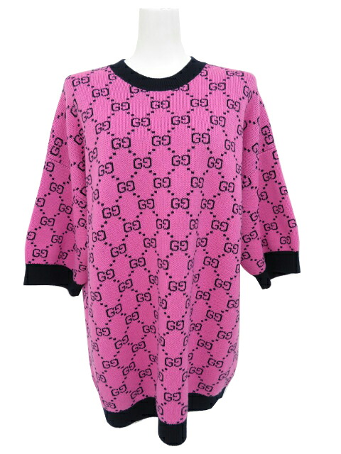 ＧＵＣＣＩ　ニットトップス オーバーサイズセーター　ピンク×ブラック　M　'21年　A1【中古】