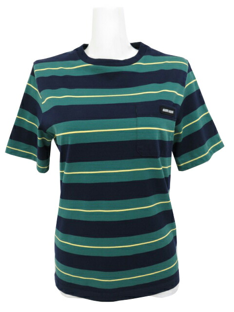 みい 楽天市場】【中古】MIU MIUボーダーTシャツ イエロー×グレー