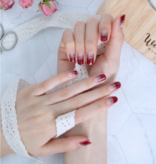 楽天市場 メール便 Glossyblossom ジェルネイルシール Winter Red Glamorous Gb451 セレビューティー