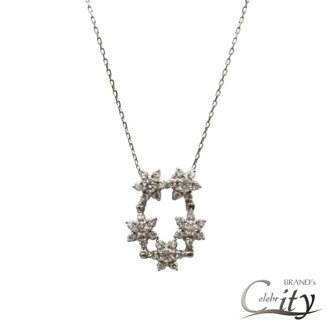 PT900/850/D0.20ct 5石 フラワー ダイヤモンドネックレス 【NEW】