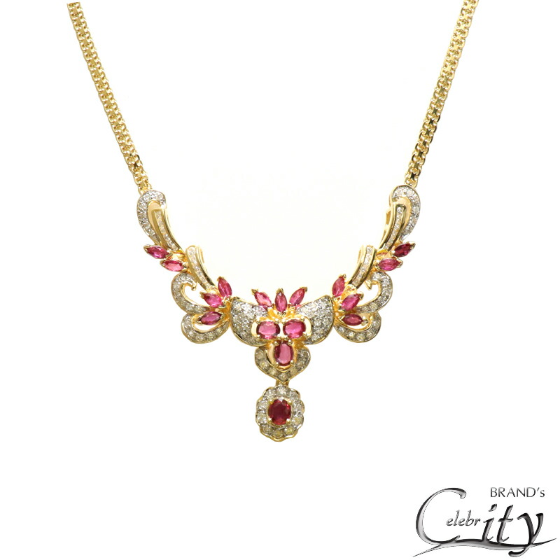 K18YG/R0.86ct/D1.17ct ルビー ダイヤモンド ネックレス レディース【NEW】