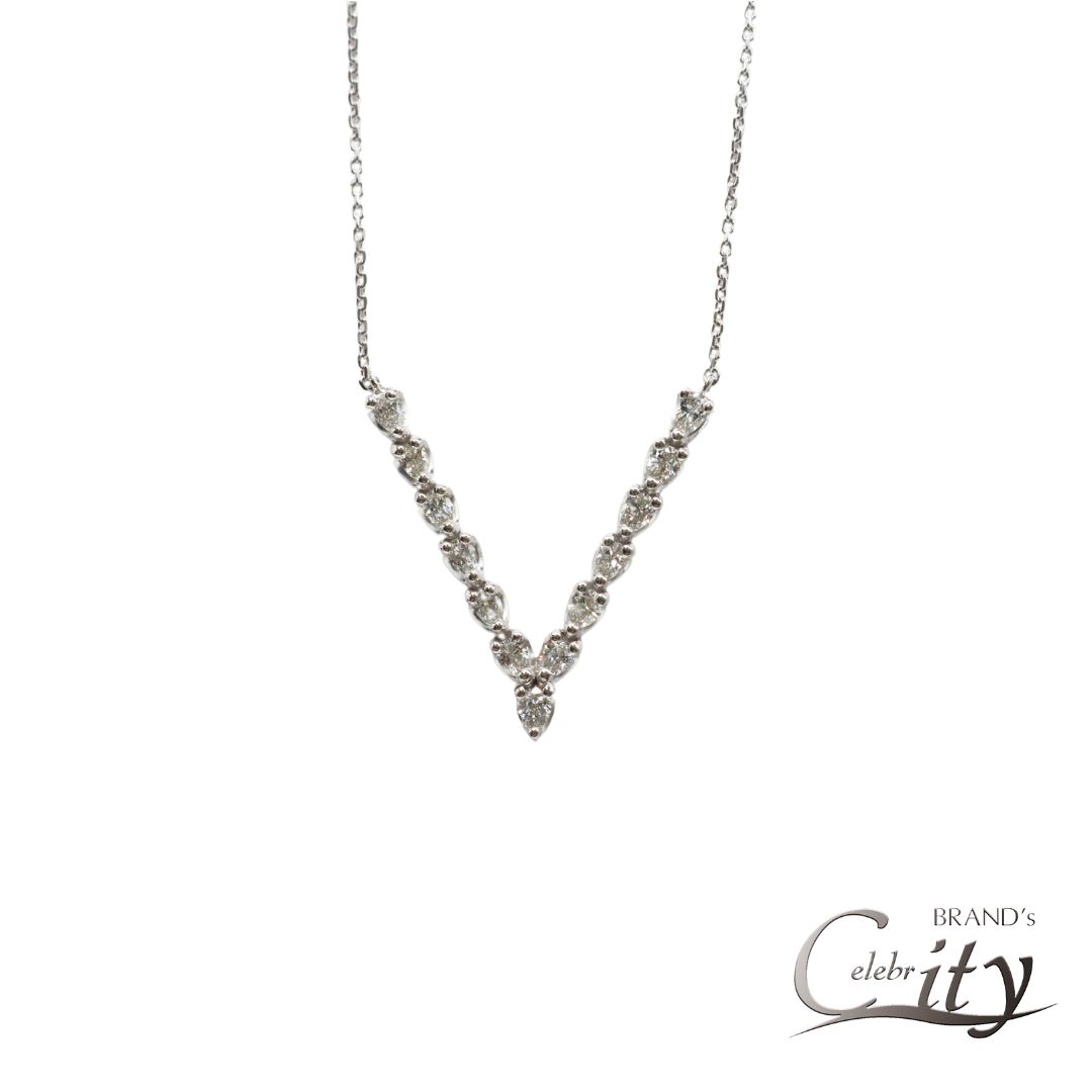 K18WG/D0.48ct V字ダイヤモンド ネックレス Mサイズ 【NEW】